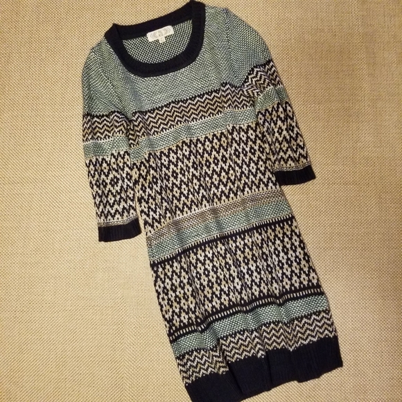 Pink Rose Small Blue Green Tan Sweater Dress - Picture 2 of 8